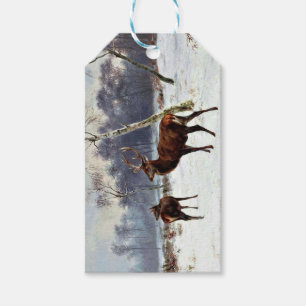 Étiquettes-cadeau Cerf et biche dans un paysage enneigé