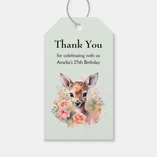 Étiquettes-cadeau Cerf Migné Entouré De Merci Rose (Devant)