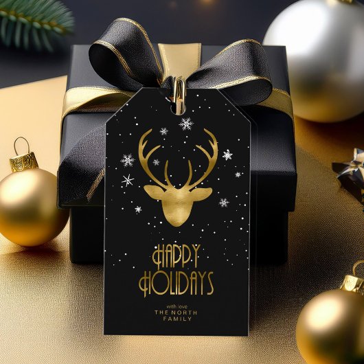 Étiquettes-cadeau Cerfs Antlers & Neige Noël Gold ID861