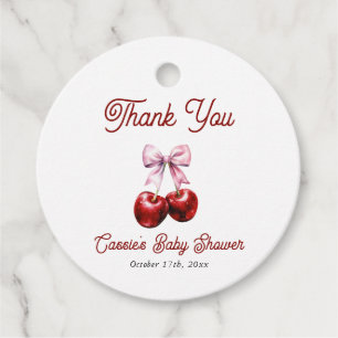 Étiquettes Cadeau Cerise sur le dessus Baby shower de  rose Bow Merc