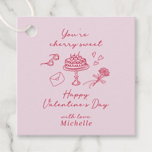 Étiquettes Cadeau Cerise Valentines Jour Bow rose (Devant)