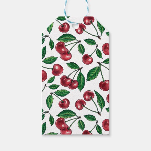 Étiquettes-cadeau Cerises rouges sur blanc (Devant)