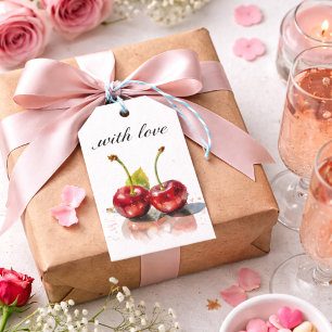 Étiquettes-cadeau Cerises Sweetheart en aquarelle, personnalisé