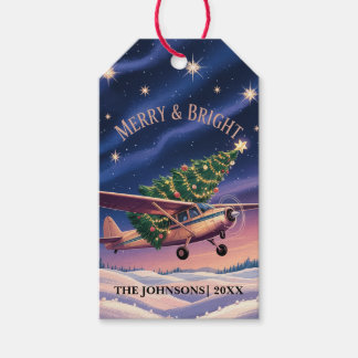 Étiquettes-cadeau Cessna Airplane carries Christmas Tree Photo Funny