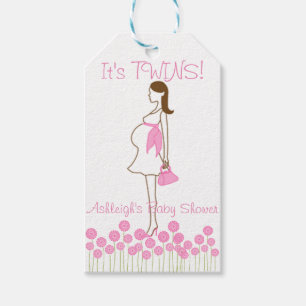 Étiquettes-cadeau C'est TWINS ! Baby shower en silhouette rose