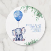 Étiquettes Cadeau C'est un Baby shower bleu éléphant garçon (Dos)