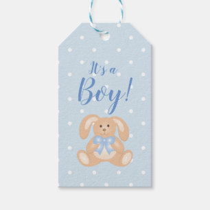 Étiquettes-cadeau C'est un baby shower bleu en pastel de lapin de