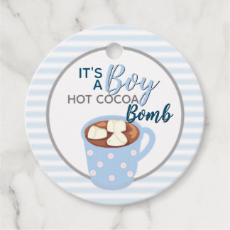 Étiquettes Cadeau C'est un Baby shower de garçon | Bombe de cacao ch