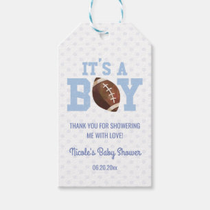 Étiquettes-cadeau C'est un garçon ! Baby shower de football bleu