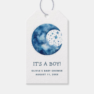 Étiquettes-cadeau C'est un garçon. Baby shower de lune bleu blanc mi
