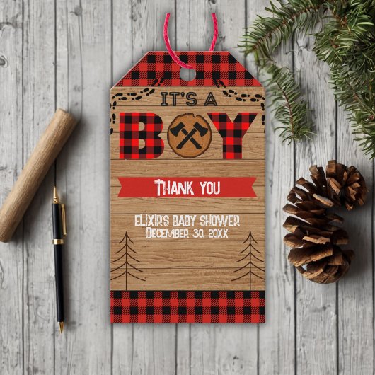Étiquettes-cadeau C'est un garçon Baby shower rustique en bois