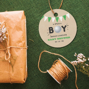 Étiquettes Cadeau C'est un garçon ! Golf Thème Co-ed Baby shower