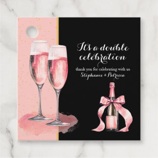 Étiquettes Cadeau C'est une double fête Champagne Rose Anniversaire