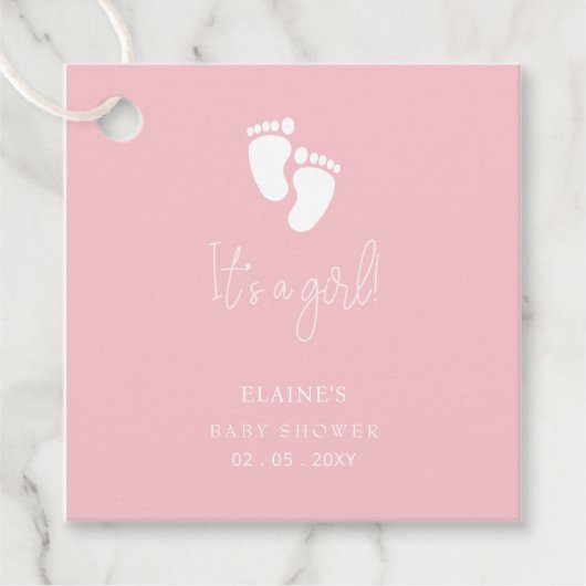 Étiquettes Cadeau C'est une fille Baby Footprint Baby shower rose mi (Devant)