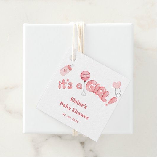 Étiquettes Cadeau C'est une fille Baby Things Baby shower fille rose (En situation)