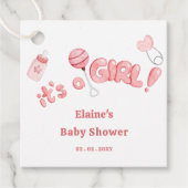 Étiquettes Cadeau C'est une fille Baby Things Baby shower fille rose (Devant)