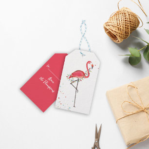 Étiquettes-cadeau Chaîne de Noël Lumières Flamant rose coloré