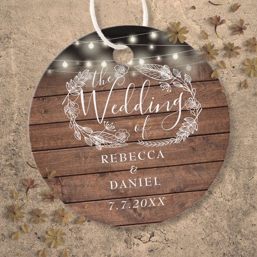 Étiquettes Cadeau Chaîne éclaire Floral Rustique Mariage bois