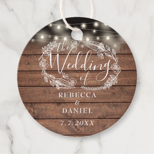 Étiquettes Cadeau Chaîne éclaire Floral Rustique Mariage bois (Devant)