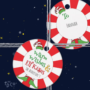 Étiquettes Cadeau Chaleureux Voeux & Elf Baisers !
