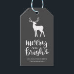 Étiquettes-cadeau Chalkboard Antler Merry & Bright Script Christmas<br><div class="desc">Joyeux Joyeux Antler blanc et brillant Noël</div>