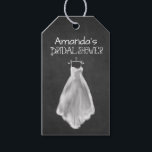 Étiquettes-cadeau Chalkboard Mariage habillage Fête des mariées Favo<br><div class="desc">Fête des mariées Mariage Chalkboard Favor Tags - présente une robe mariage imprimée dessinée à la craie sur un arrière - plan imprimé en damier avec une typographie sophistiquée. Ajoutez une image ou un texte à l'arrière pour ajouter un flair. Voir la correspondance de la collection trouvée ci-dessous.</div>