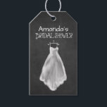Étiquettes-cadeau Chalkboard Mariage habillage Fête des mariées Favo<br><div class="desc">Fête des mariées Mariage Chalkboard Favor Tags - présente une robe mariage imprimée dessinée à la craie sur un arrière - plan imprimé en damier avec une typographie sophistiquée. Ajoutez une image ou un texte à l'arrière pour ajouter un flair. Voir la correspondance de la collection trouvée ci-dessous.</div>