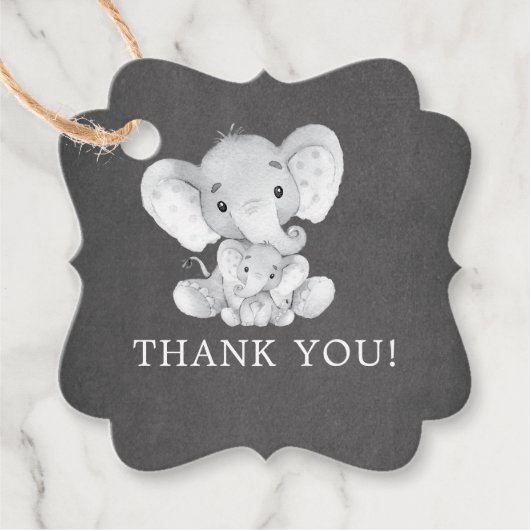 Étiquettes Cadeau Chalkboard Sweet Elephant Baby shower Favoriser Ca (Devant)