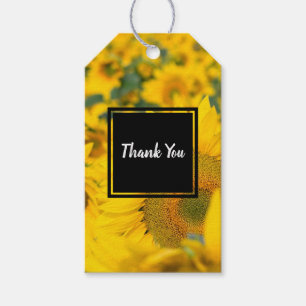 Étiquettes-cadeau Champ jaune de tournesols Merci photo