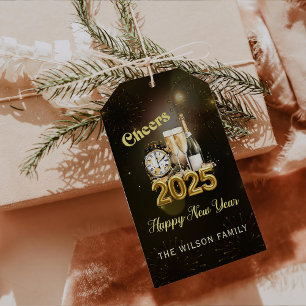 Étiquettes-cadeau Champagne d'or Soirée du Nouvel An 2025