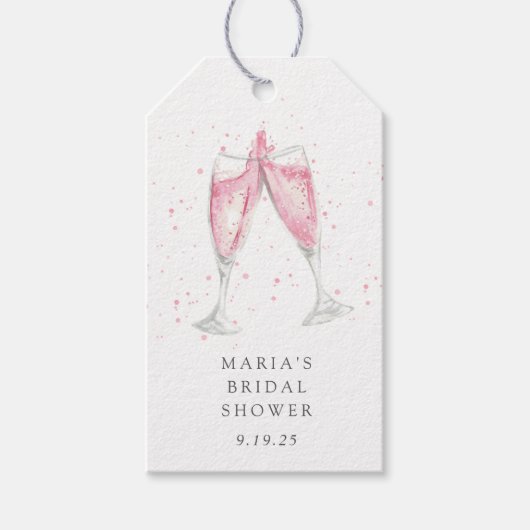 Étiquettes-cadeau Champagne rose Fête des mariées personnalisée Favo (Devant)