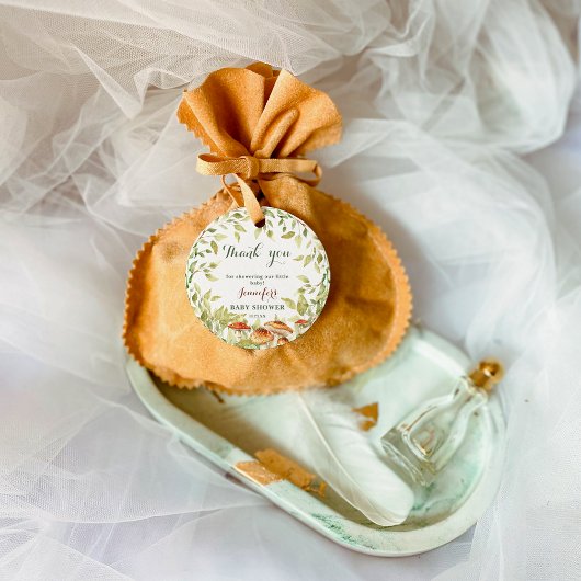 Étiquettes Cadeau Champignons rustiques et Merci verdoyant Bois