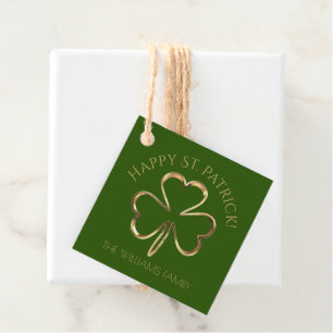 Étiquettes Cadeau Chanceux St. Patrick Vert et Or Trèfle Trèfle