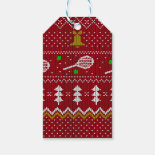 Étiquettes-cadeau Chandail de Noël de Tennis Motif tricoté Rouge Noë