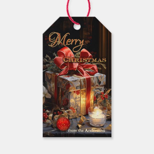 Étiquettes-cadeau Chandelle classique Festive Lumière Joyeux Noël (Devant)