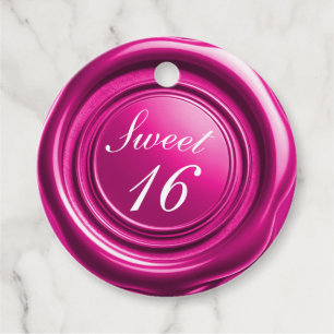 Étiquettes Cadeau Chandelle rose chaud Wax Seal Drip Sweet 16 Mariag