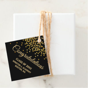 Étiquettes Cadeau Chapeau de remise des diplômes avec confettis doré