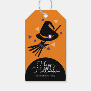 Étiquettes-cadeau Chapeau de sorcière d'Halloween orange bonbons ou