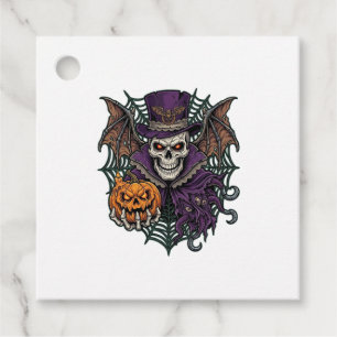 Étiquettes Cadeau Chapeau Haut de Forme de Crâne de Halloween Ailes