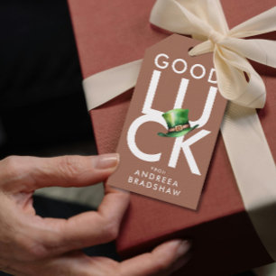 Étiquettes-cadeau Chapeau haut-de-forme élégant marron-vert pour la