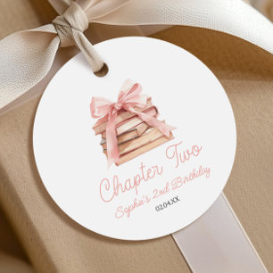 Étiquettes Cadeau Chapitre Deux Nœud Rose Livres Fête d'anniversaire