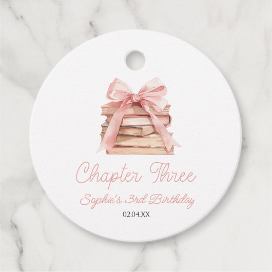 Étiquettes Cadeau Chapter Three Pink Bow Books 3rd Birthday Party (Devant)