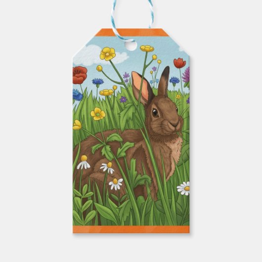 Étiquettes-cadeau Chaque Lapin Aime les Fleurs (Devant)