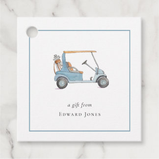Étiquettes Cadeau Chariot de golf bleu aquarelle golfeurs