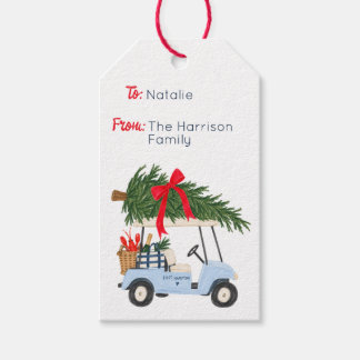 Étiquettes-cadeau Chariot de golf de Noël aux Hamptons 