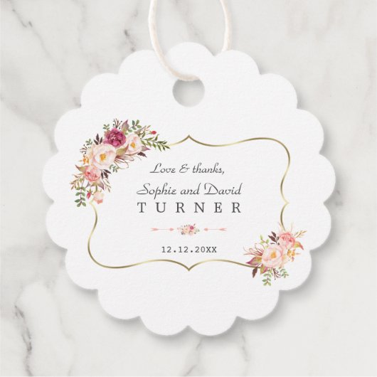 Étiquettes Cadeau Charm Gold Frame Blush rose Floral Mariage (Dos)