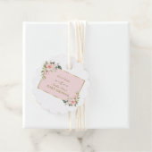 Étiquettes Cadeau Charm rose Fleurs blanches Or Baby shower cadre Or (En situation)