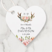 Étiquettes Cadeau Charm rose Fleurs rousses Antlers Mariage Monogram (Devant)