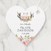 Étiquettes Cadeau Charm rose Fleurs rousses Antlers Mariage Monogram (Dos)