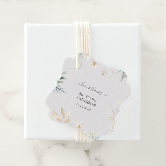 Étiquettes Cadeau Charmant Aquarelle Verdure Mariage Or (En situation)